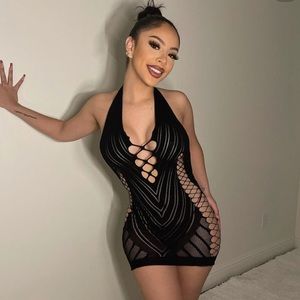 Shopdenoa mini see through cutout dress